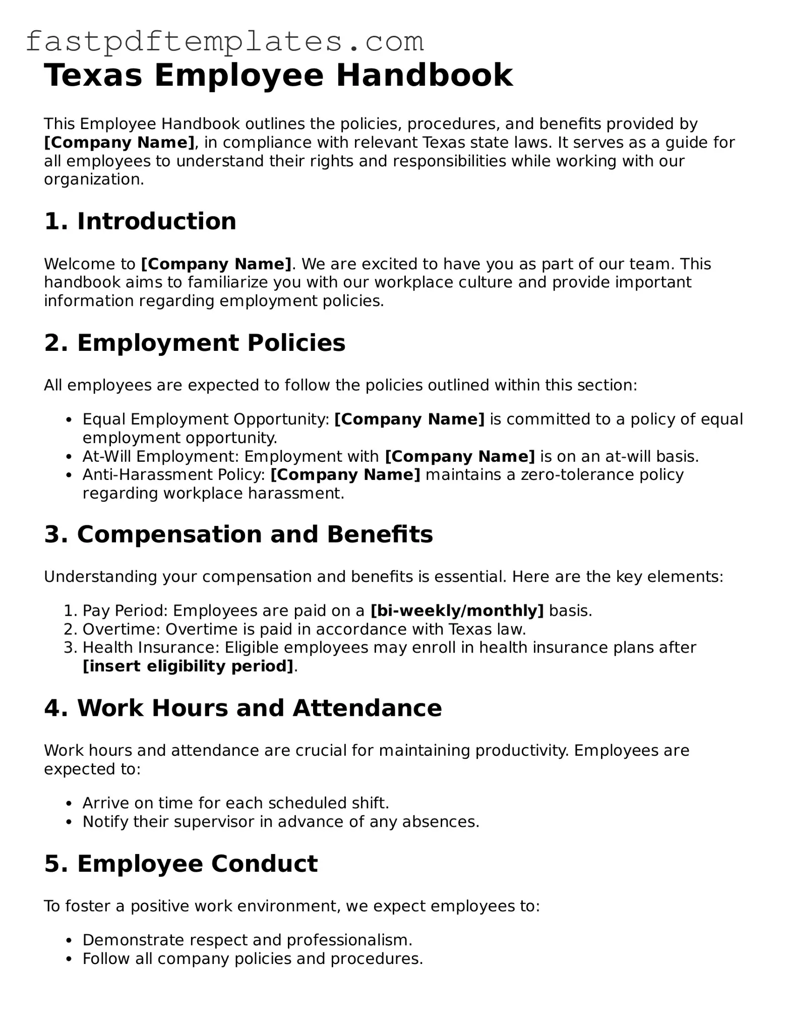 Attorney-Approved Texas Employee Handbook Document
