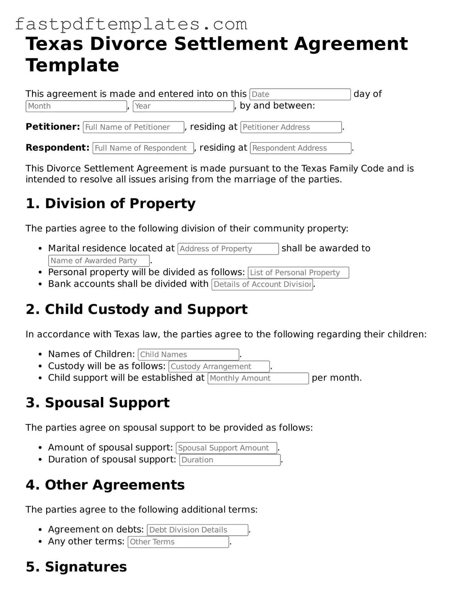 Attorney-Approved Texas Divorce Settlement Agreement Document