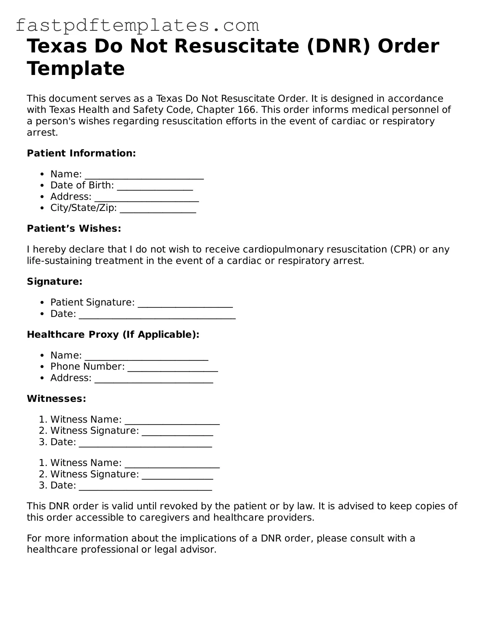 Attorney-Approved Texas Do Not Resuscitate Order Document