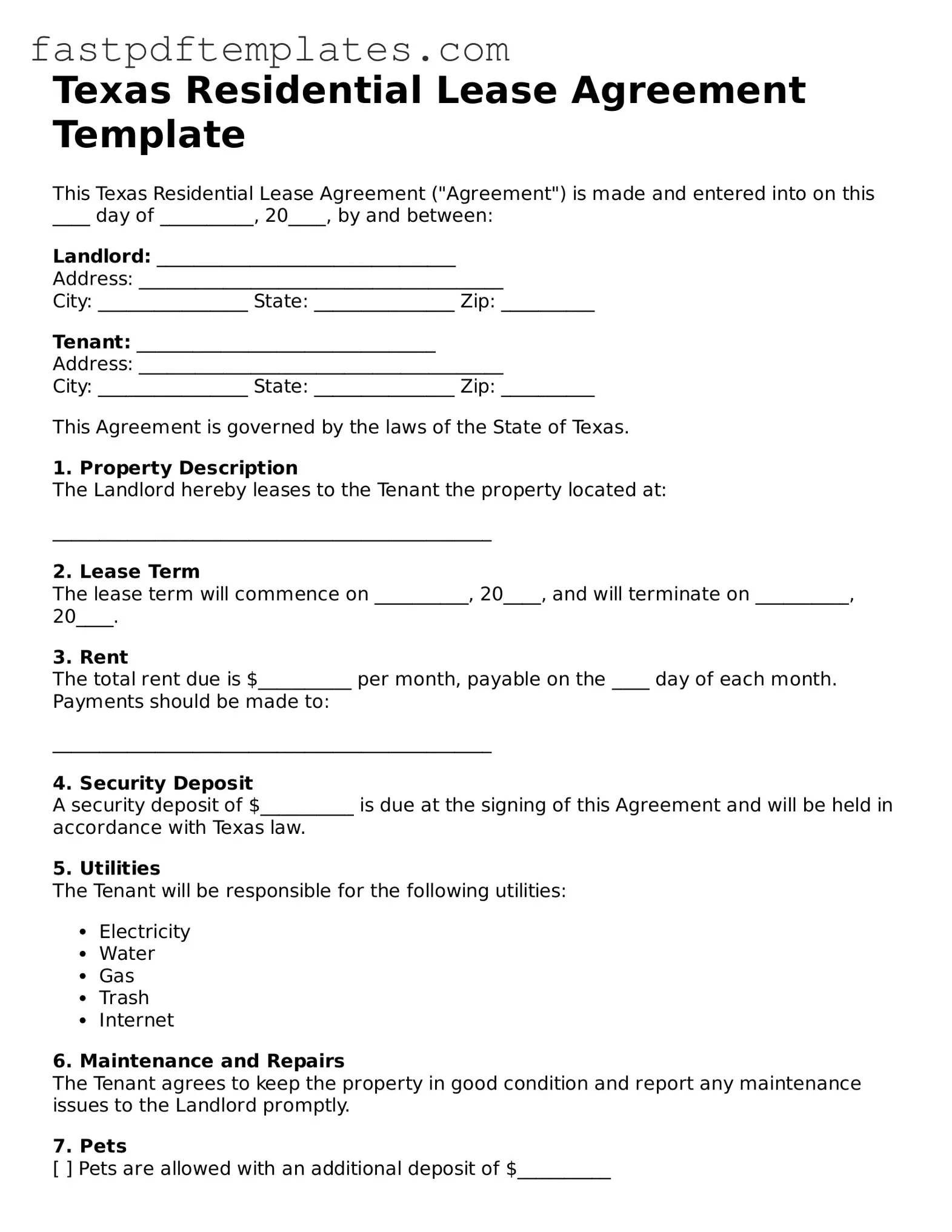 Attorney-Approved Texas Residential Lease Agreement Document