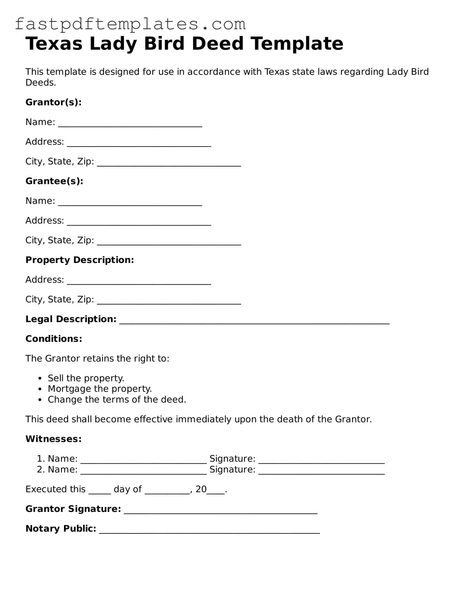 Attorney-Approved Texas Lady Bird Deed Document