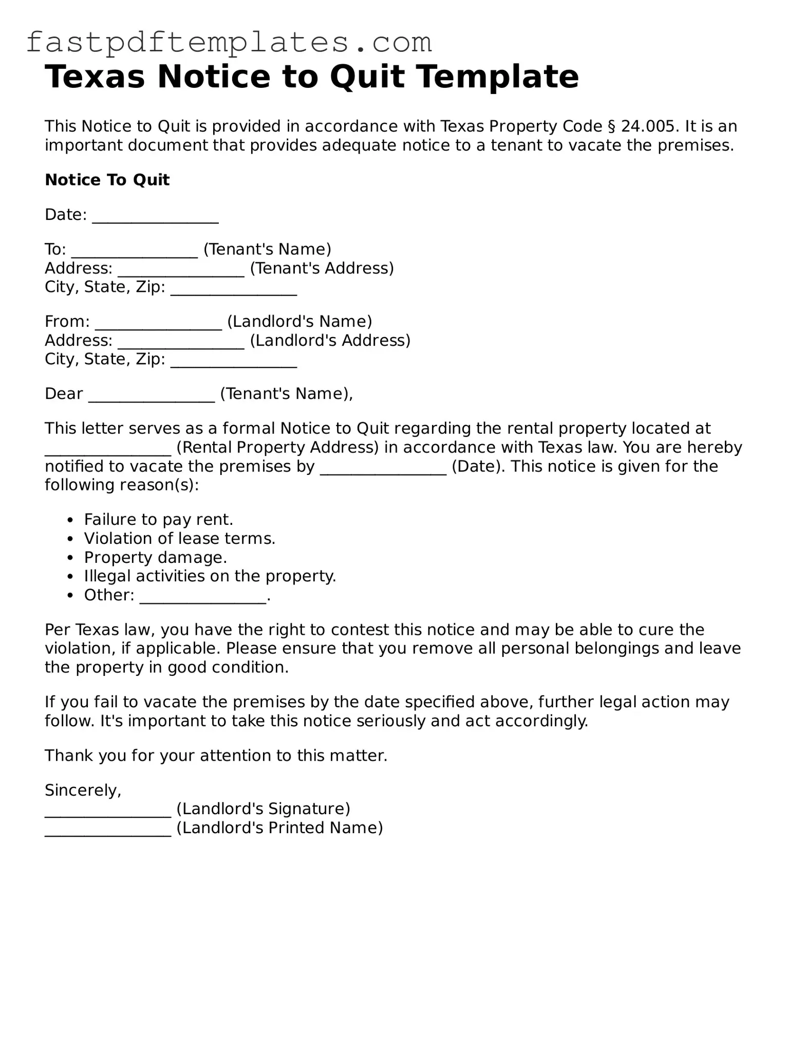 Attorney-Approved Texas Notice to Quit Document