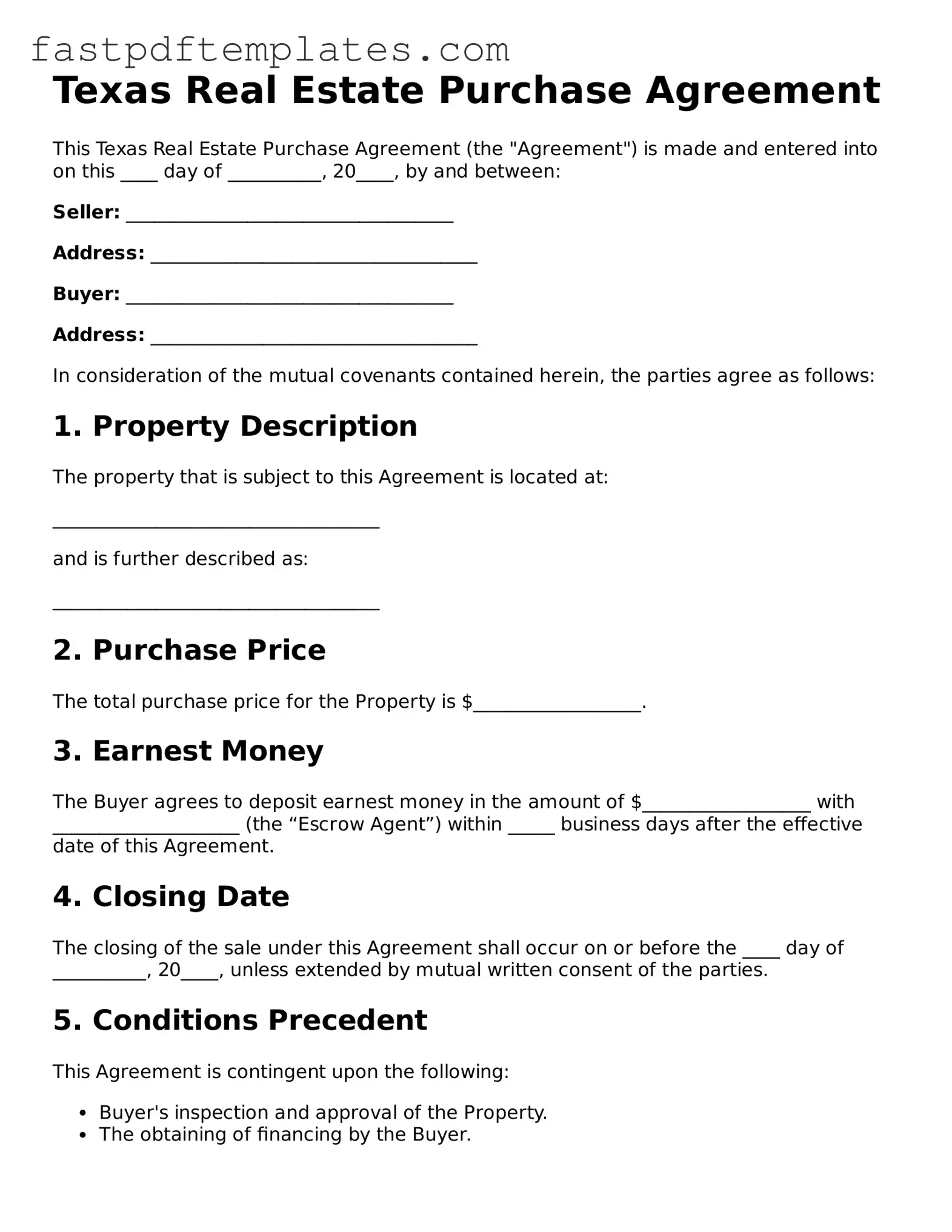 Attorney-Approved Texas Real Estate Purchase Agreement Document