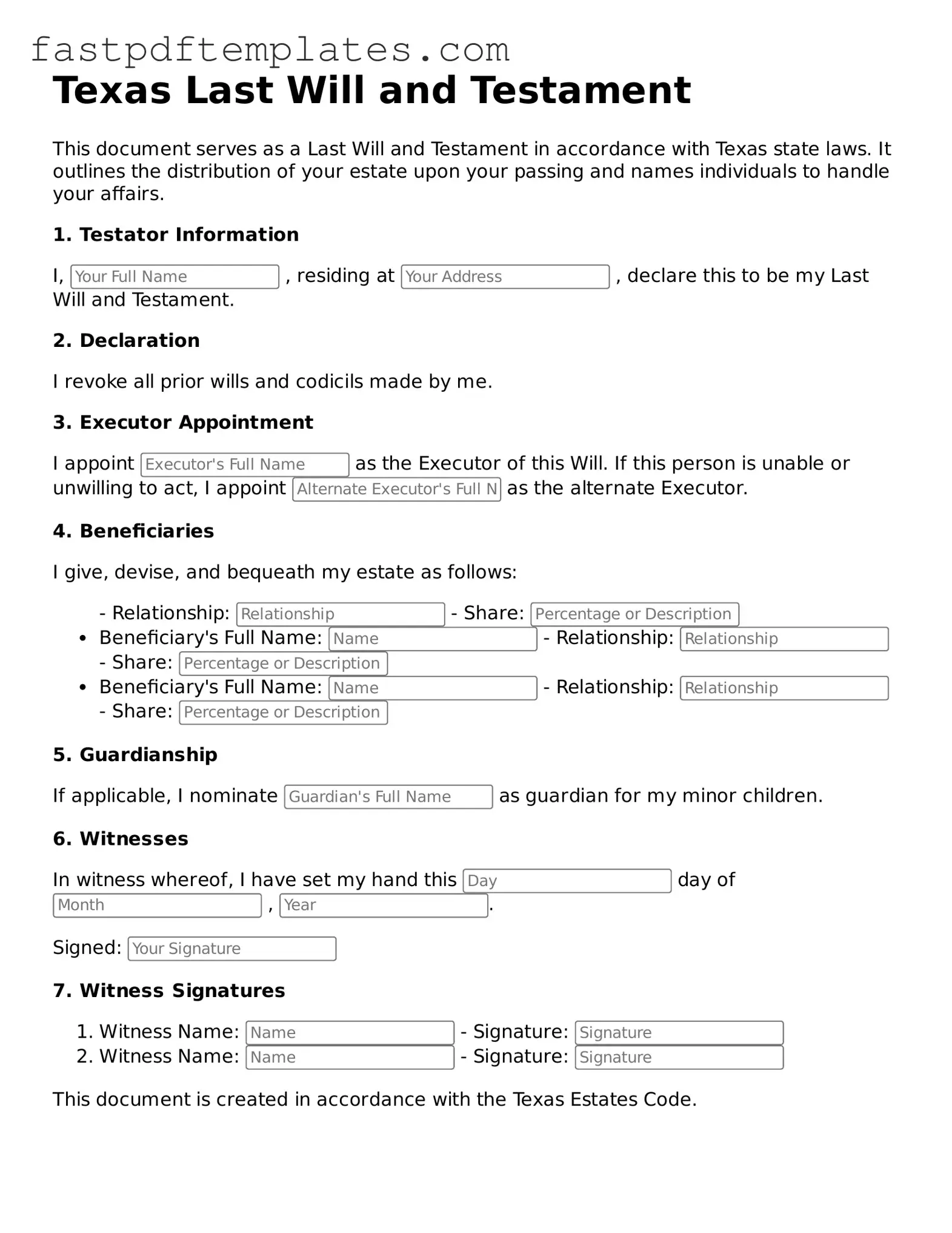 Attorney-Approved Texas Last Will and Testament Document