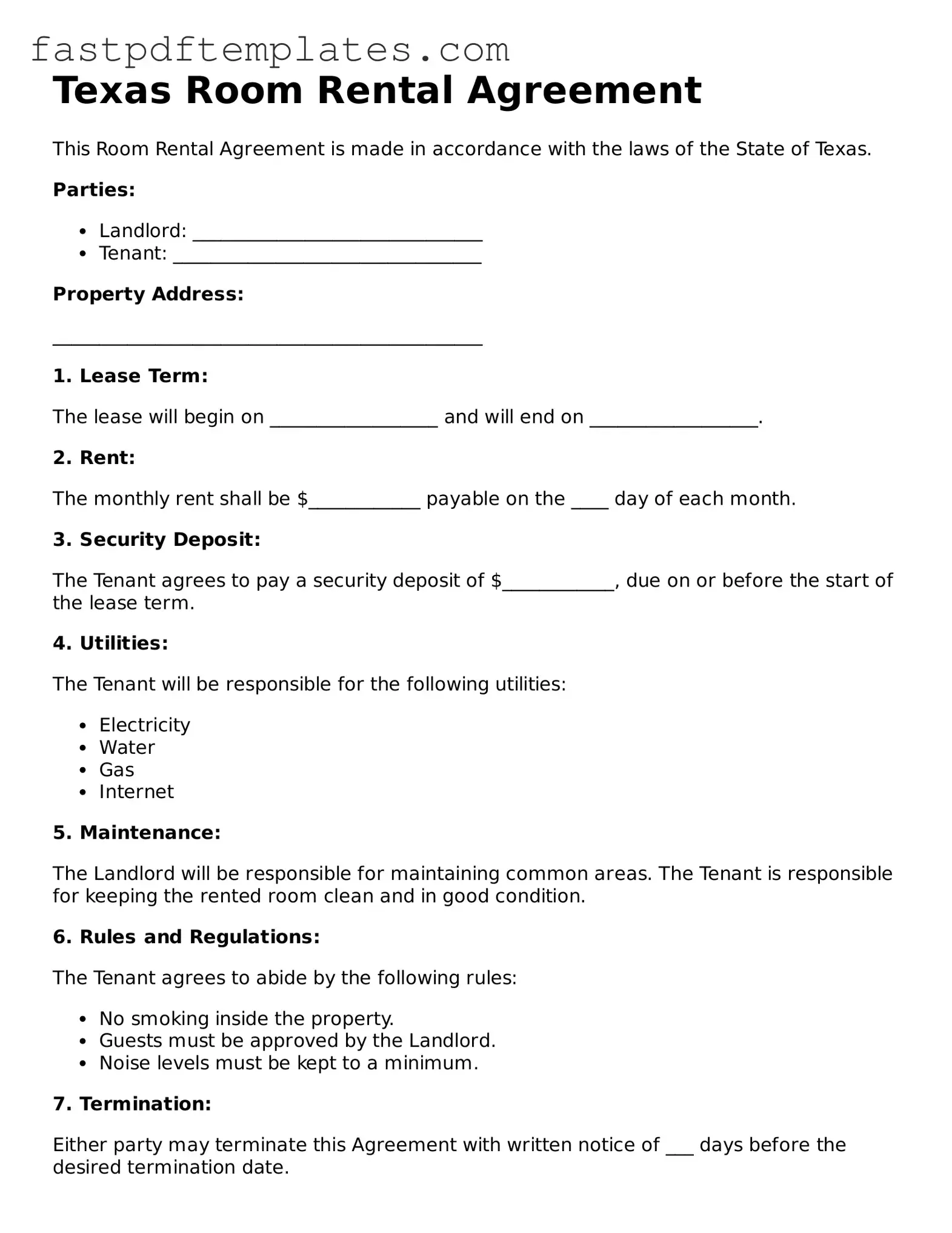 Attorney-Approved Texas Room Rental Agreement Document
