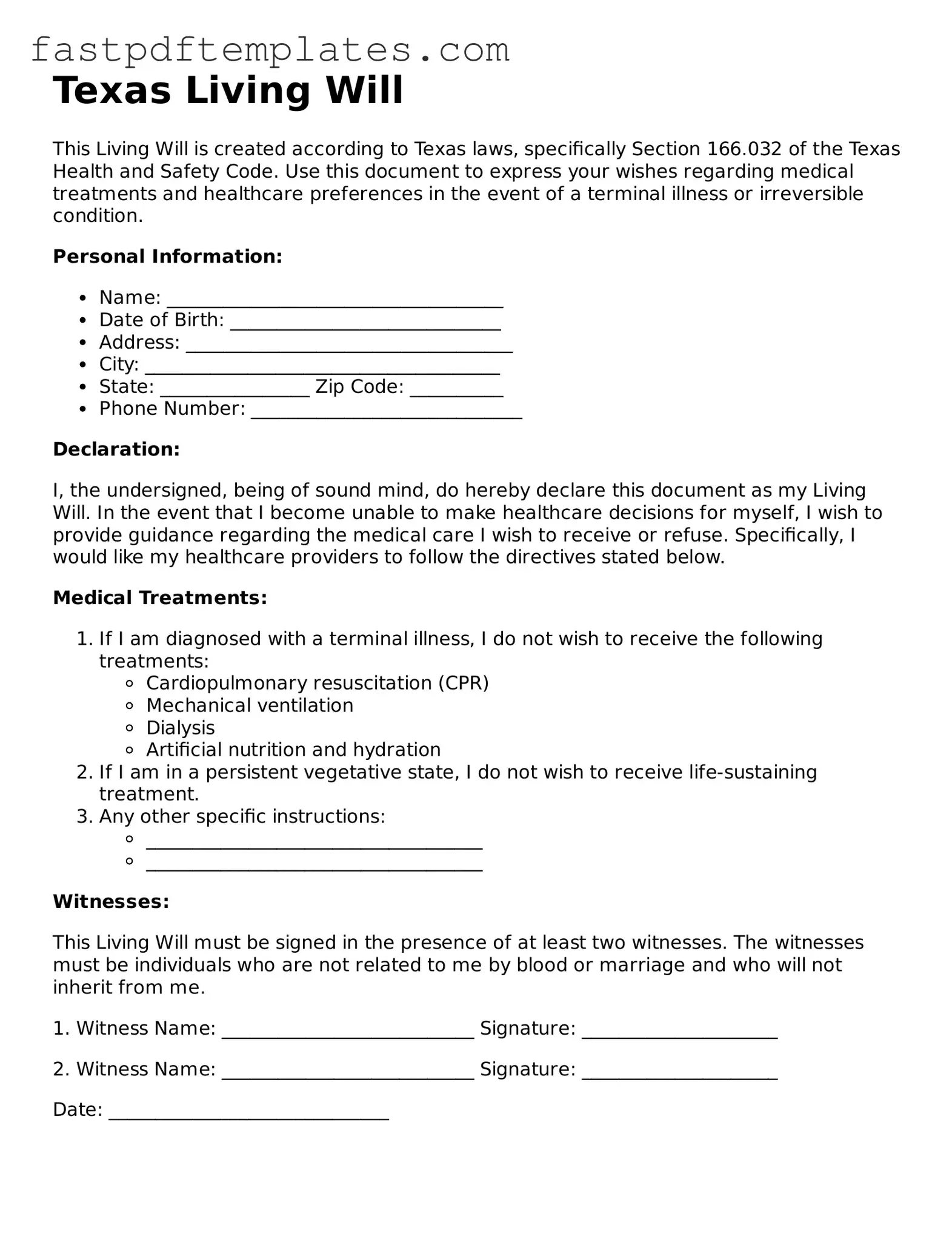 Attorney-Approved Texas Living Will Document