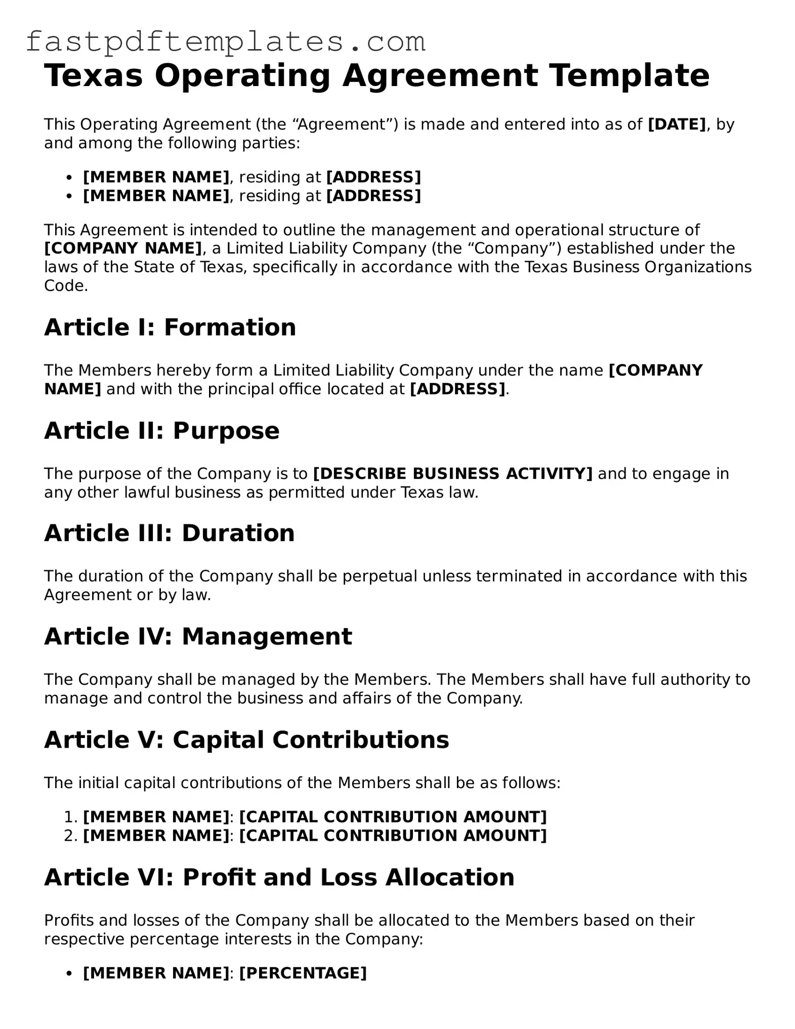 Attorney-Approved Texas Operating Agreement Document