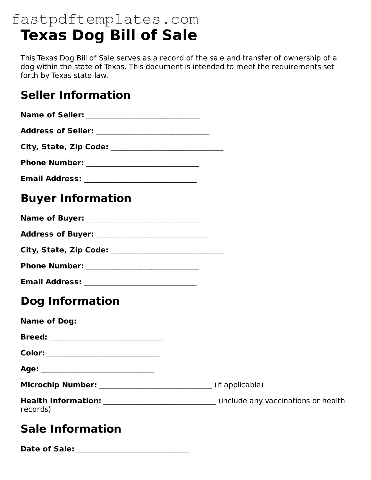 Attorney-Approved Texas Dog Bill of Sale Document