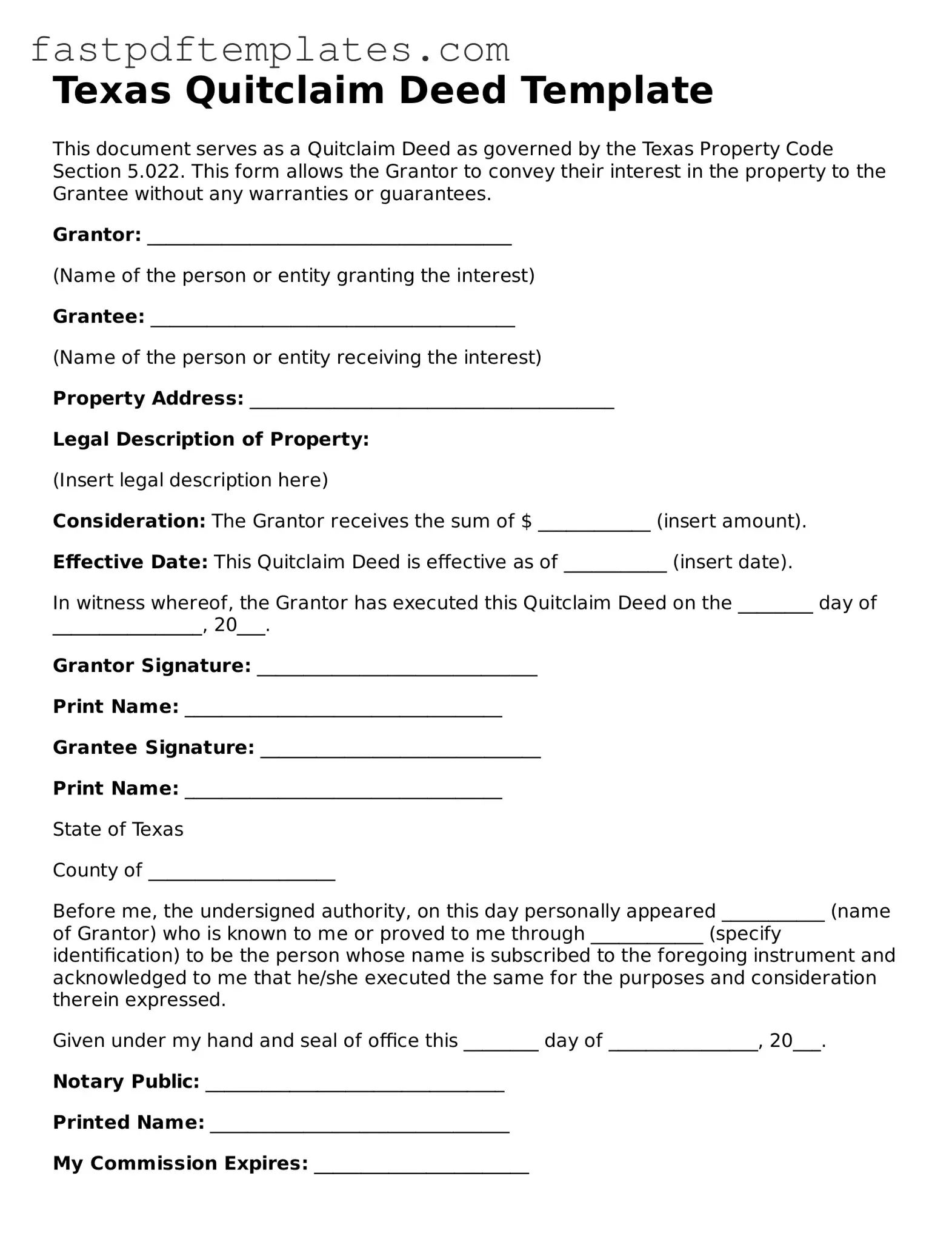 Attorney-Approved Texas Quitclaim Deed Document