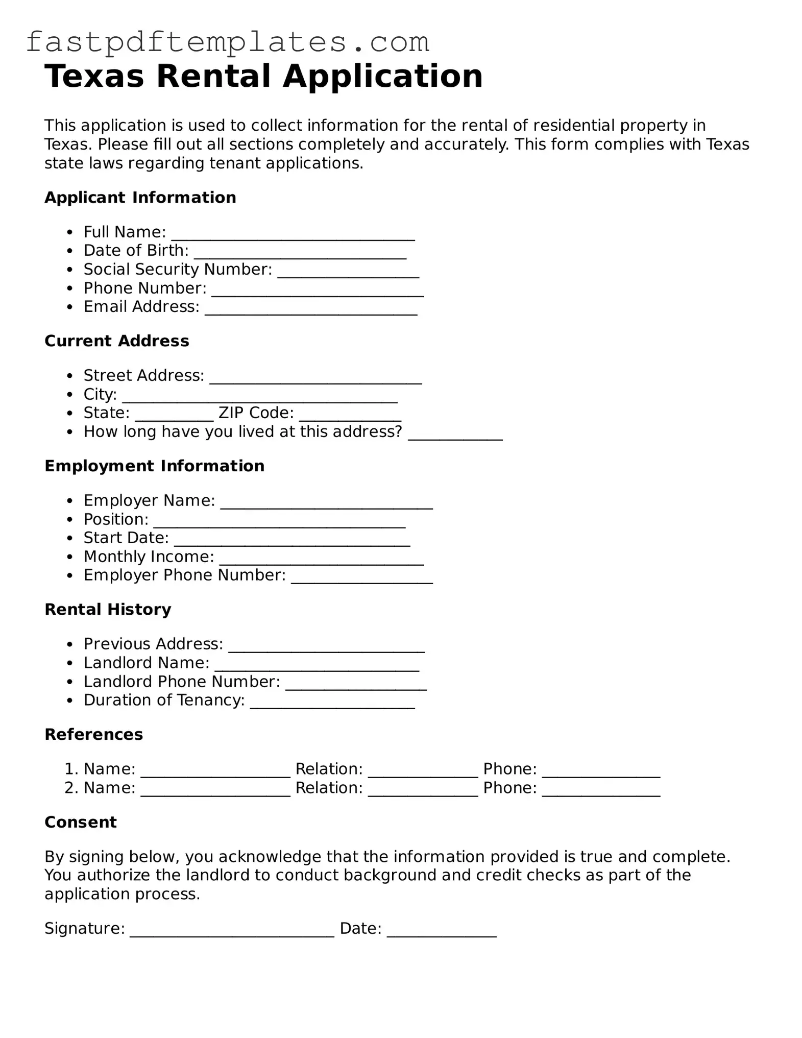 Attorney-Approved Texas Rental Application Document