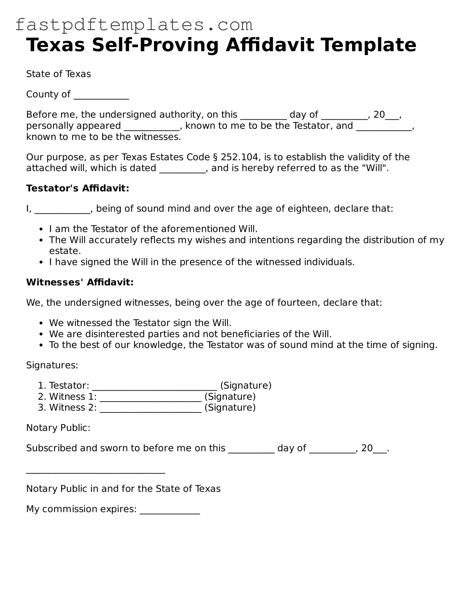 Attorney-Approved Texas Self-Proving Affidavit Document