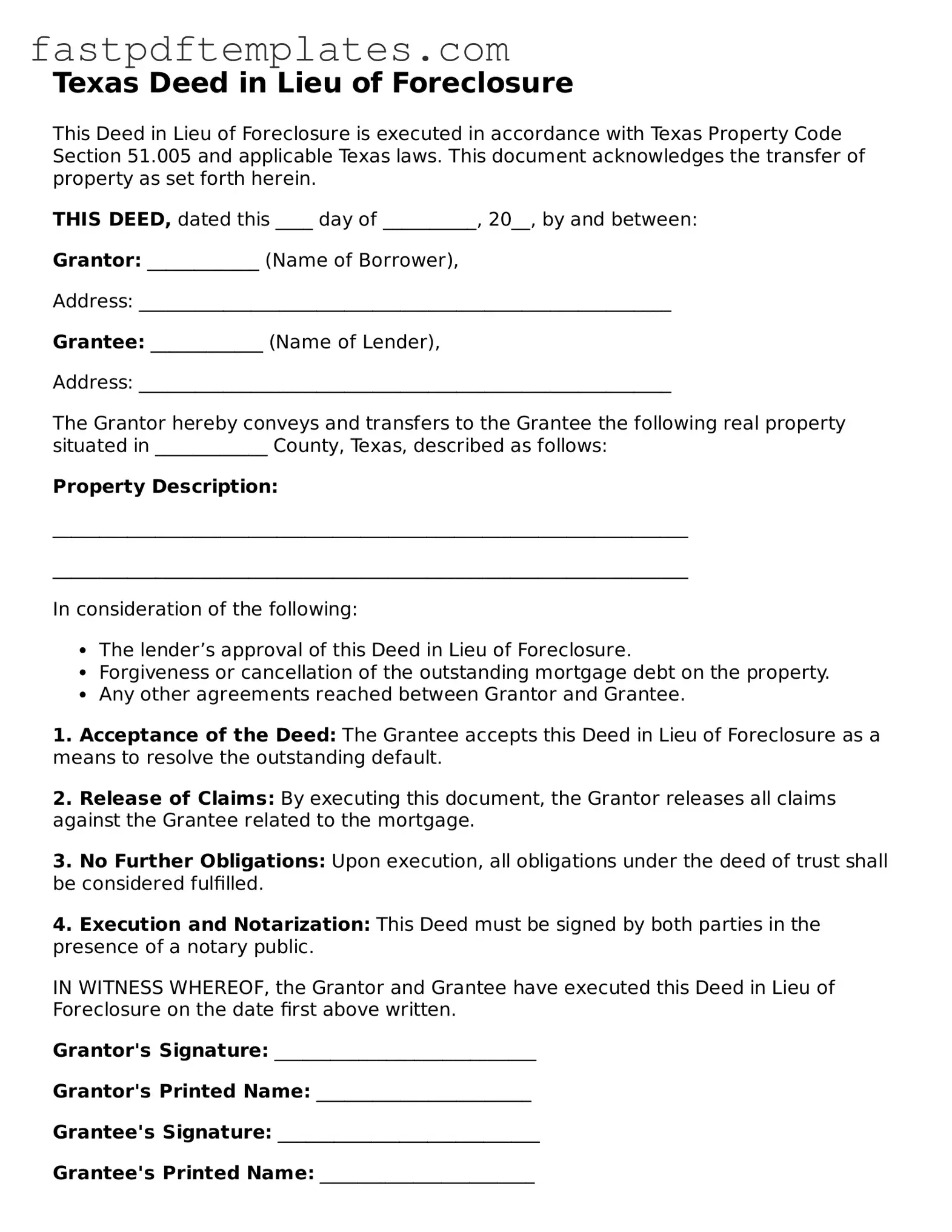 Attorney-Approved Texas Deed in Lieu of Foreclosure Document