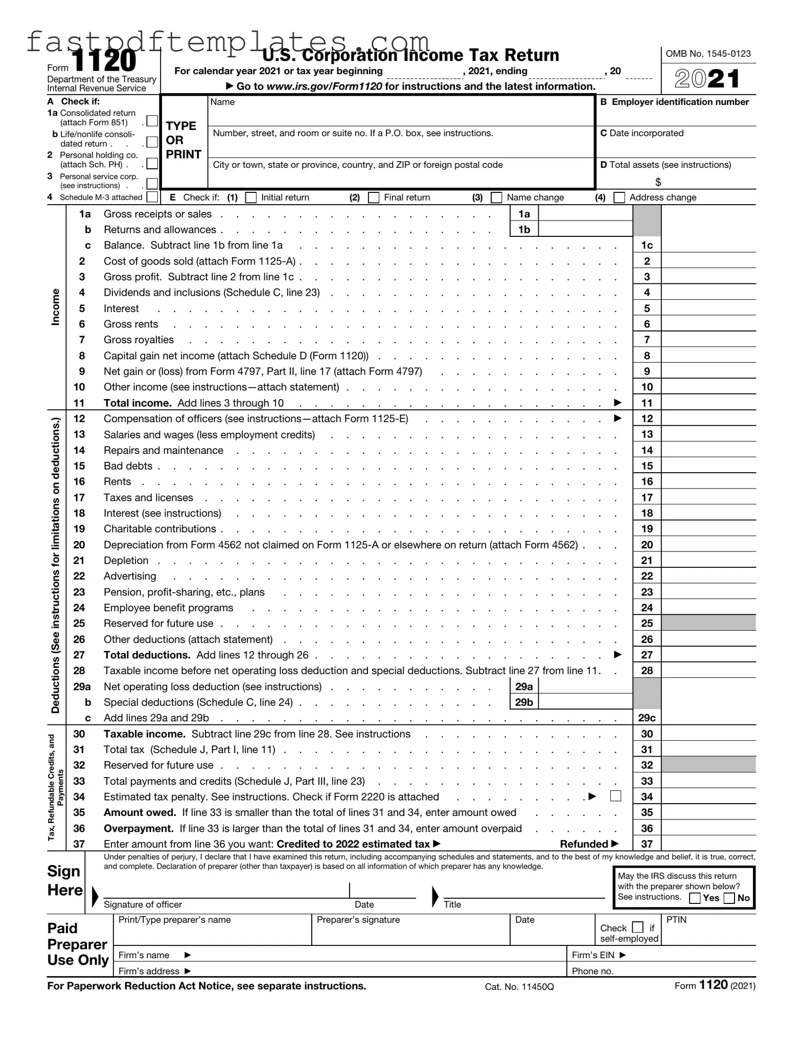 Blank IRS 1120 Form