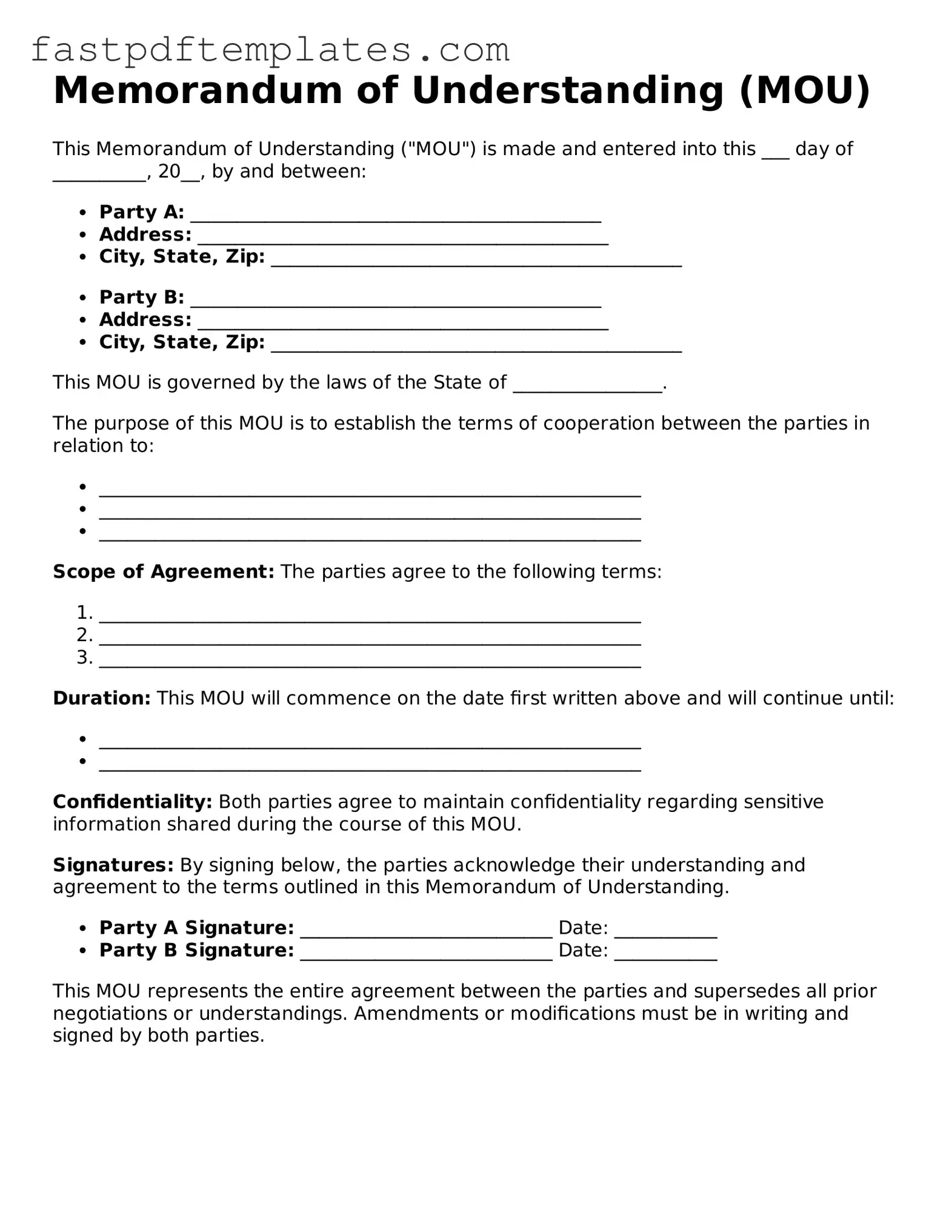 Fillable Memorandum of Understanding Document