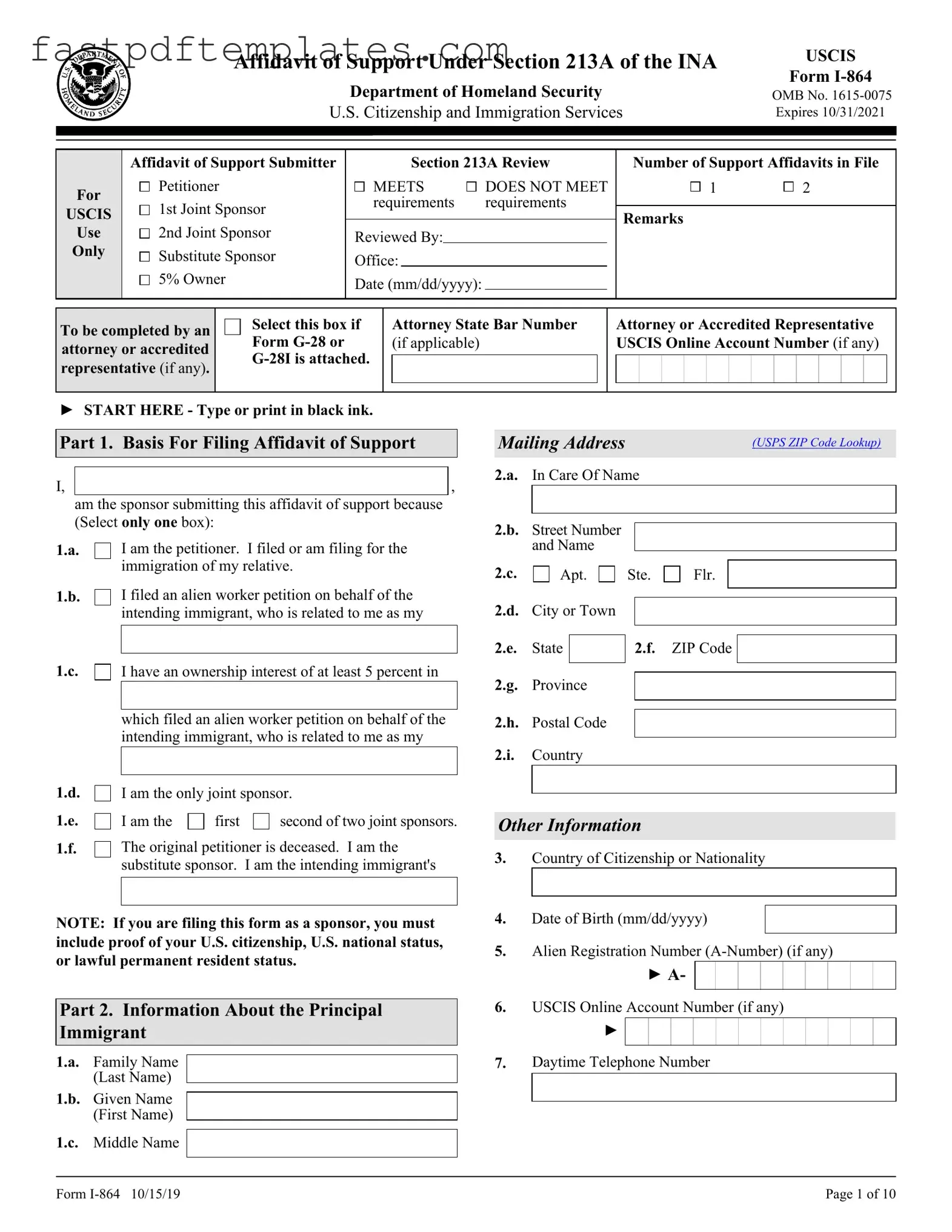Blank USCIS I-864 Form
