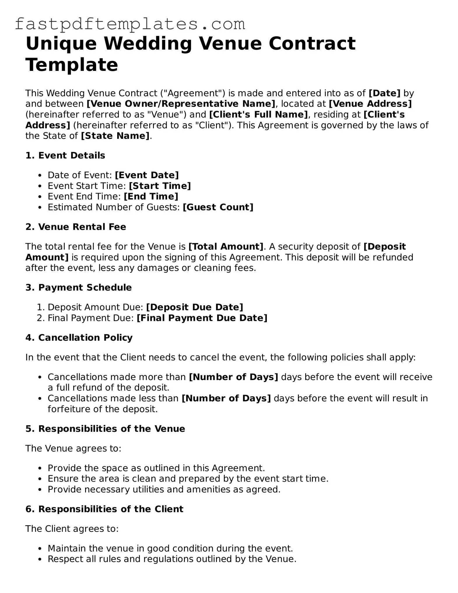 Fillable Wedding Venue Contract Document