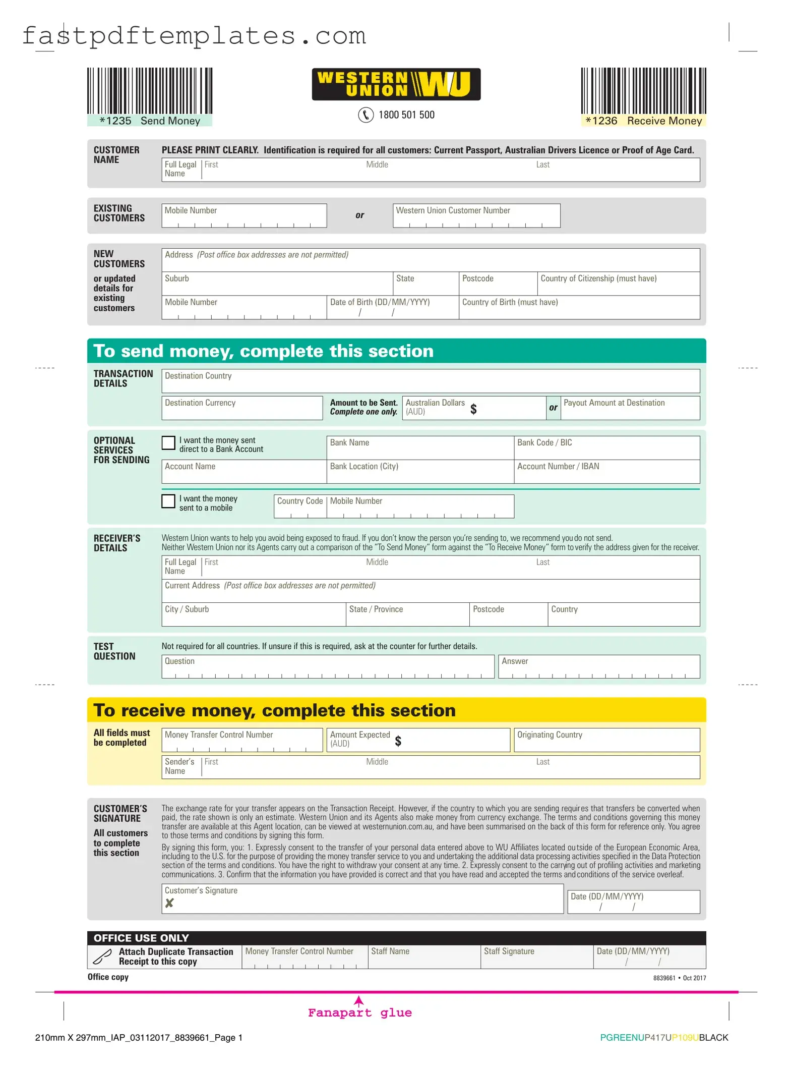 Blank Western Union Form